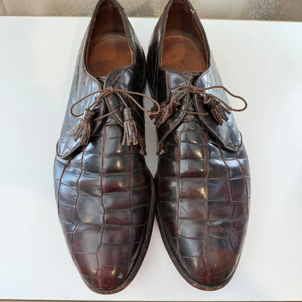 Allen Edmonds Bancroft Brown Alligator Leather Tassel Derby Shoes Mens 13 B